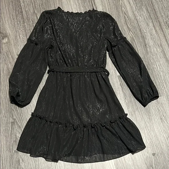 Laundry By Shelli Segal Black Cocktail Mini Dress with V-Neck Bishop Sleeves - Picture 8 of 10